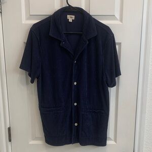 J. Crew Navy Casual Button Down Terry cloth inspired Shirt
